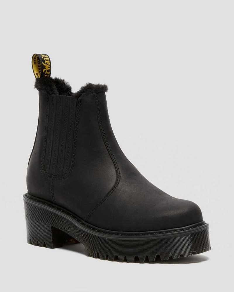 Dr Martens Rometty Faux Fur Leather Chelsea Boots Black | 48NCTJRBV