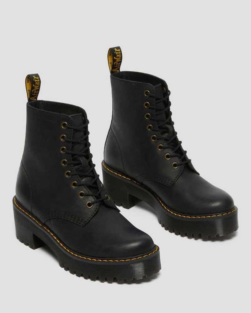 Dr Martens Shriver Hi Wyoming Leather Heeled Boots Black | 57OFXBWHS