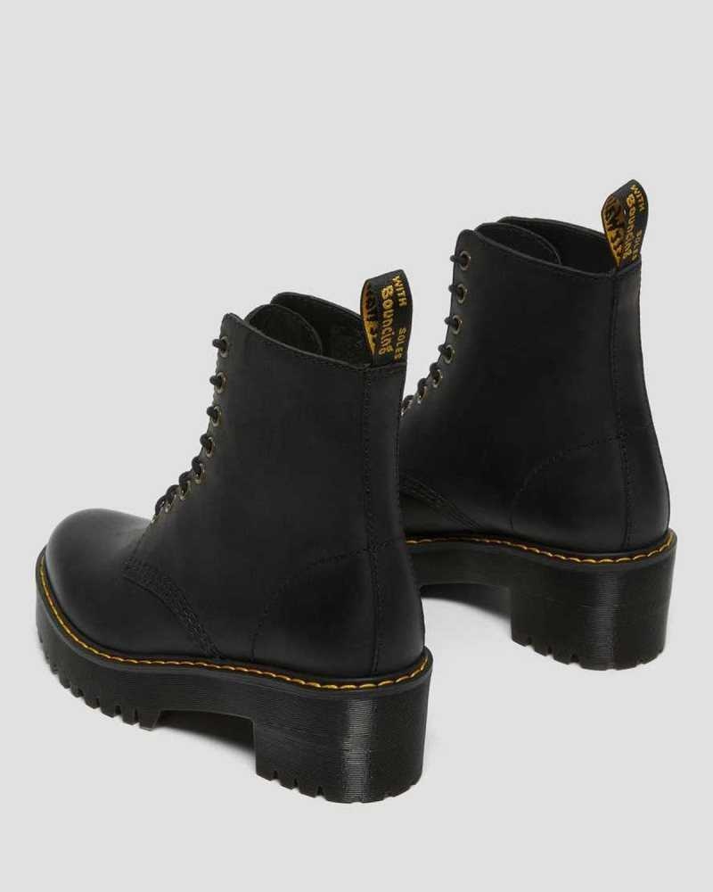 Dr Martens Shriver Hi Wyoming Leather Heeled Boots Black | 57OFXBWHS