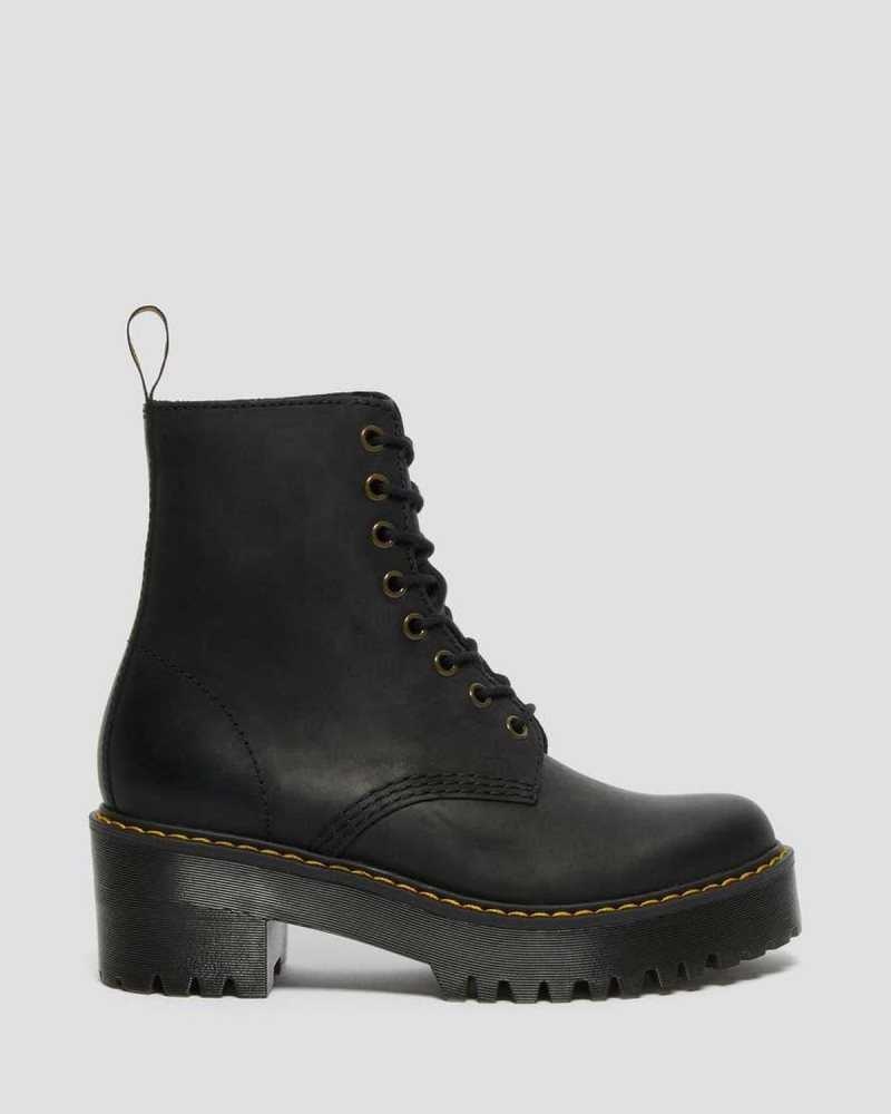 Dr Martens Shriver Hi Wyoming Leather Heeled Boots Black | 57OFXBWHS