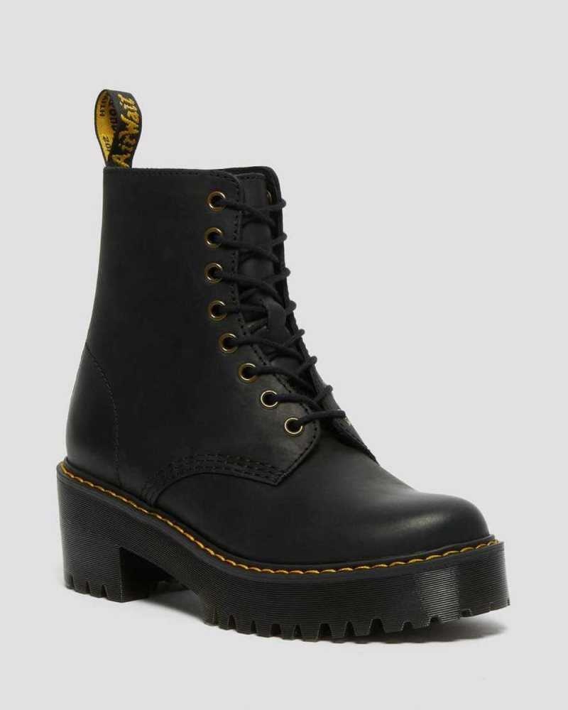 Dr Martens Shriver Hi Wyoming Leather Heeled Boots Black | 57OFXBWHS