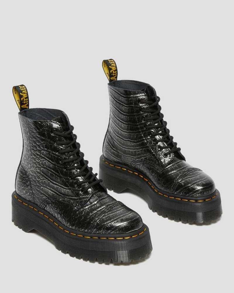 Dr Martens Sinclair Croc Emboss Leather Platform Boots Grey | 83AEMNPKF