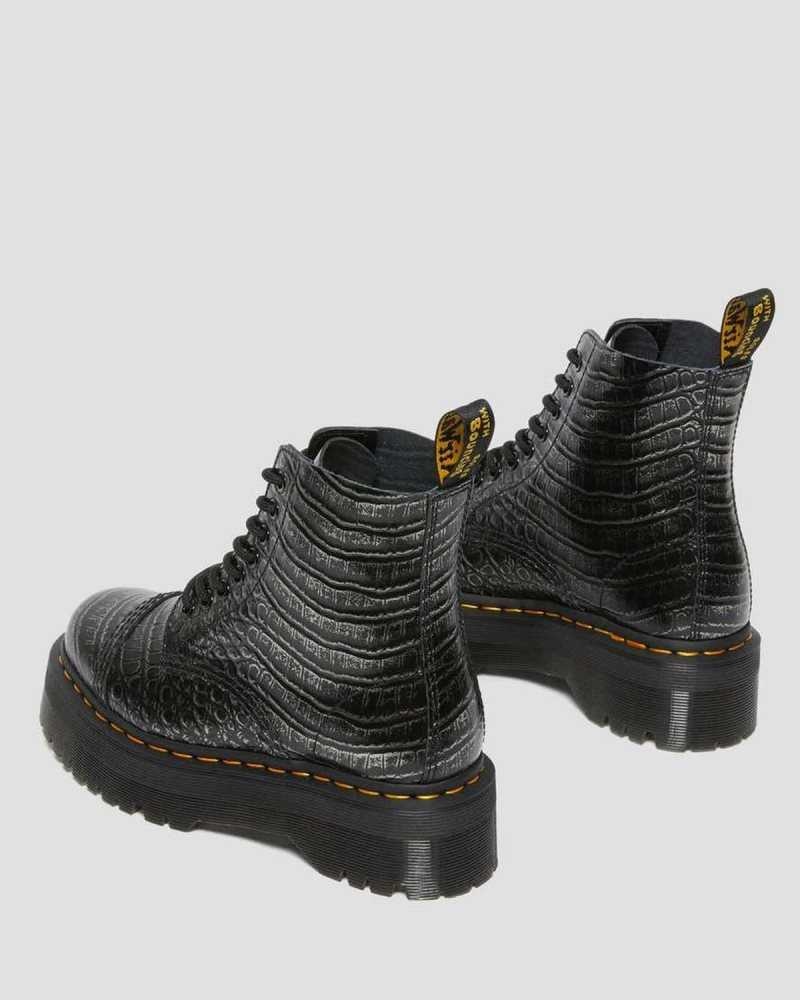 Dr Martens Sinclair Croc Emboss Leather Platform Boots Grey | 83AEMNPKF