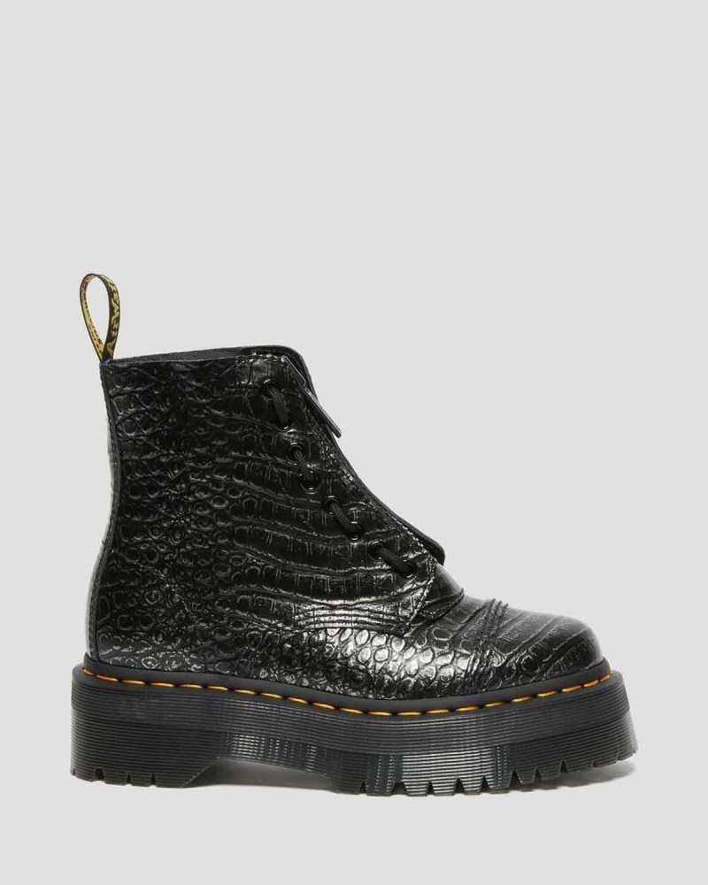 Dr Martens Sinclair Croc Emboss Leather Platform Boots Grey | 83AEMNPKF