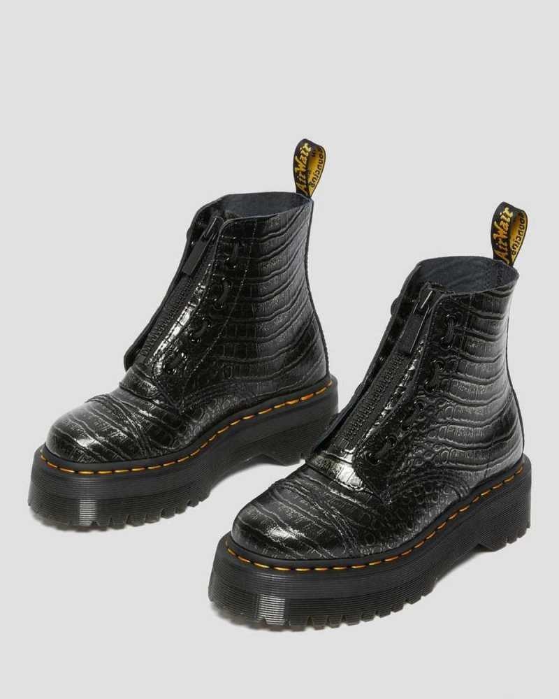 Dr Martens Sinclair Croc Emboss Leather Platform Boots Grey | 83AEMNPKF