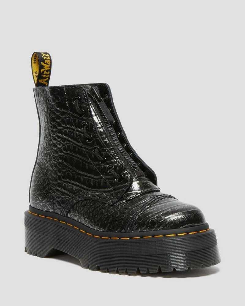 Dr Martens Sinclair Croc Emboss Leather Platform Boots Grey | 83AEMNPKF