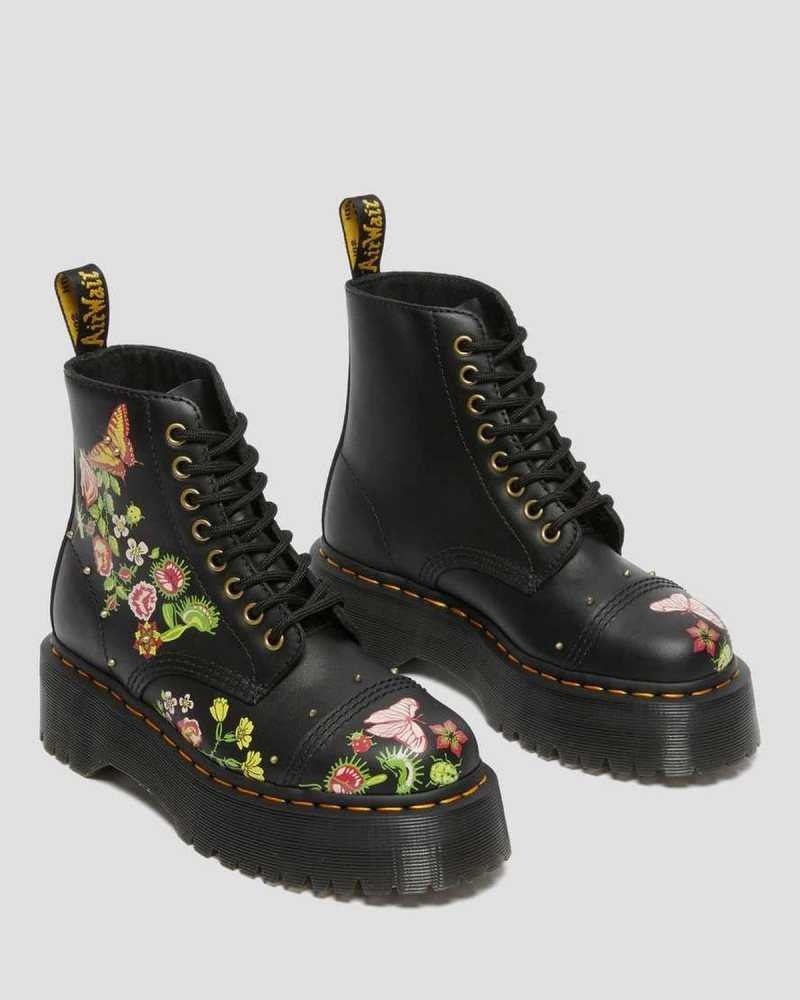 Dr Martens Sinclair Floral Bloom Leather Platform Boots Black / Multicolor | 60FYEPJCN