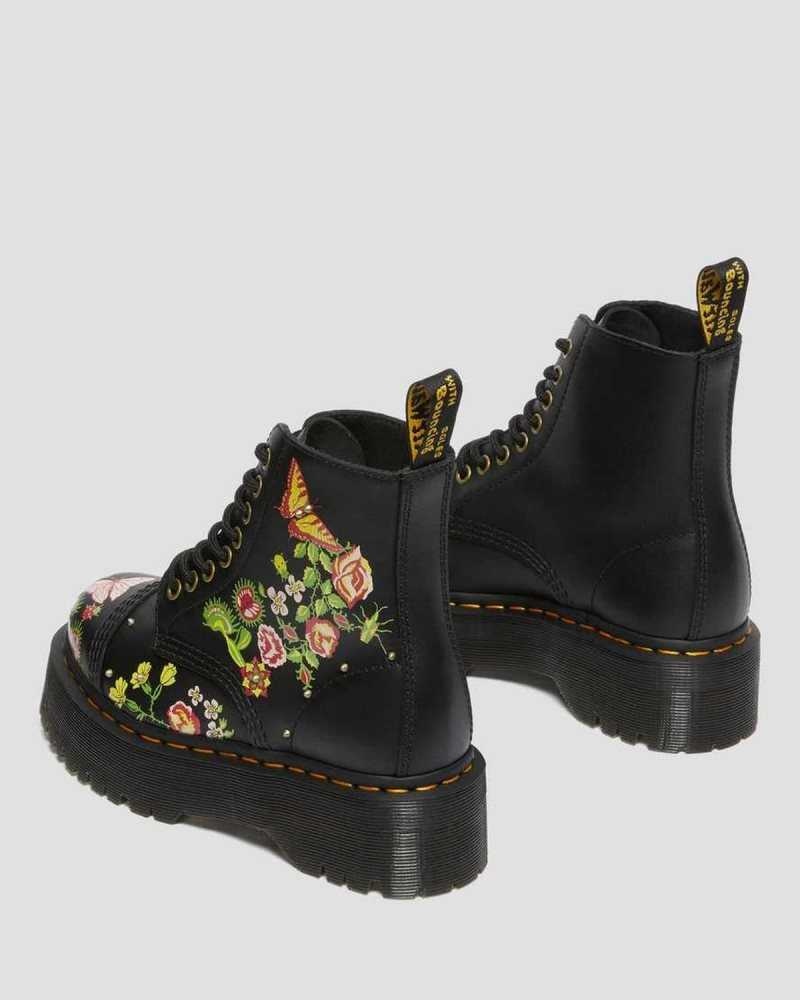 Dr Martens Sinclair Floral Bloom Leather Platform Boots Black / Multicolor | 60FYEPJCN