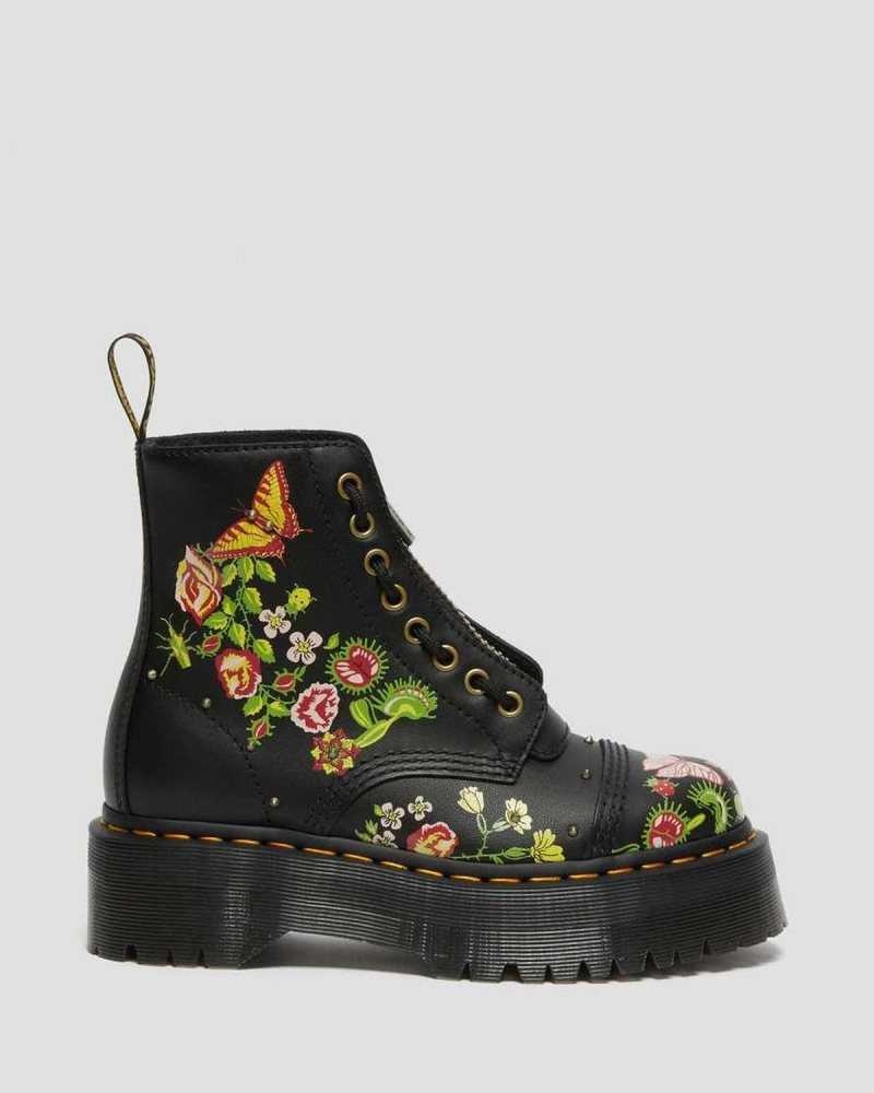 Dr Martens Sinclair Floral Bloom Leather Platform Boots Black / Multicolor | 60FYEPJCN