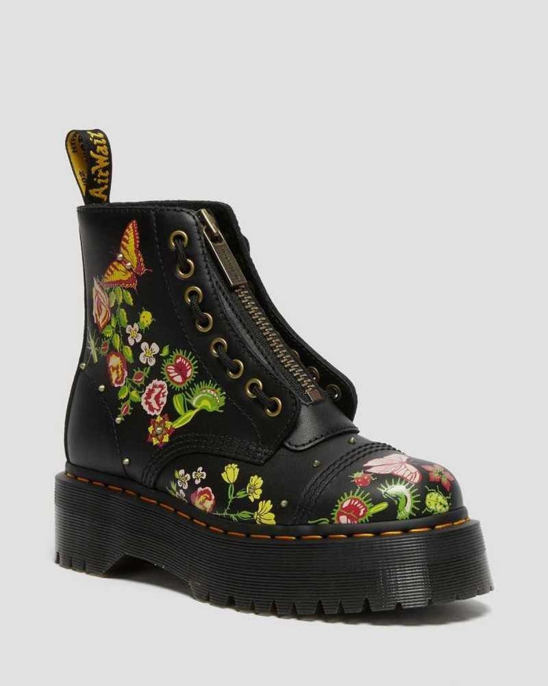 Dr Martens Sinclair Floral Bloom Leather Platform Boots Black / Multicolor | 60FYEPJCN