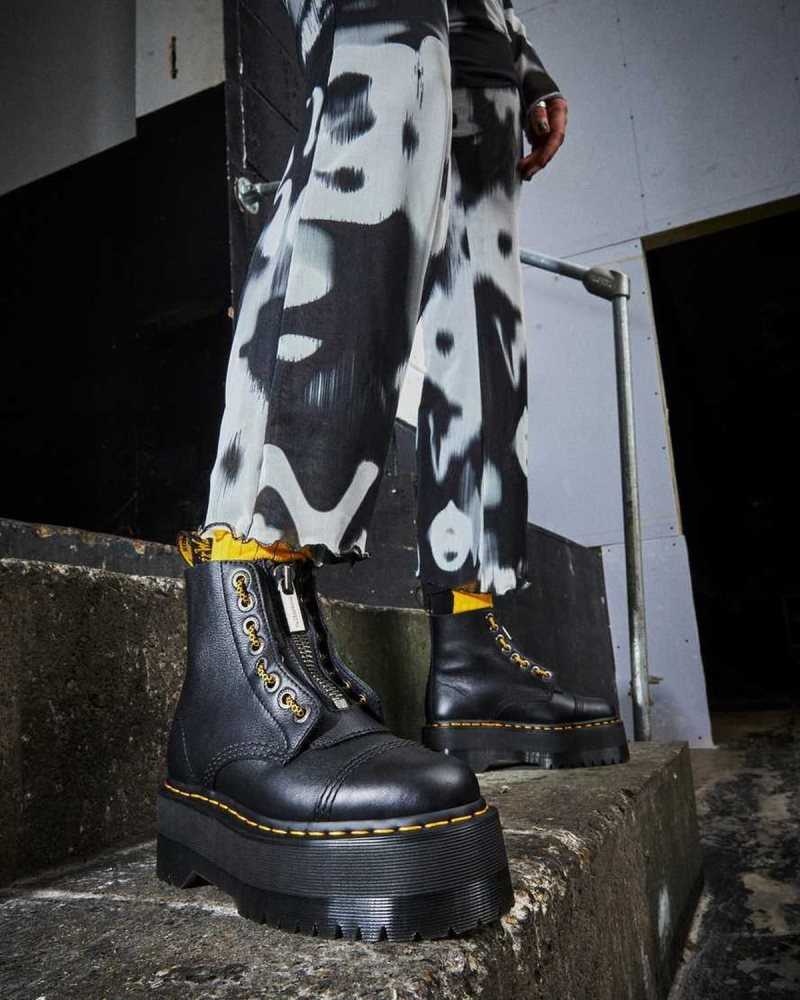 Dr Martens Sinclair Max Pisa Leather Platform Boots Black | 14DBVOEIR