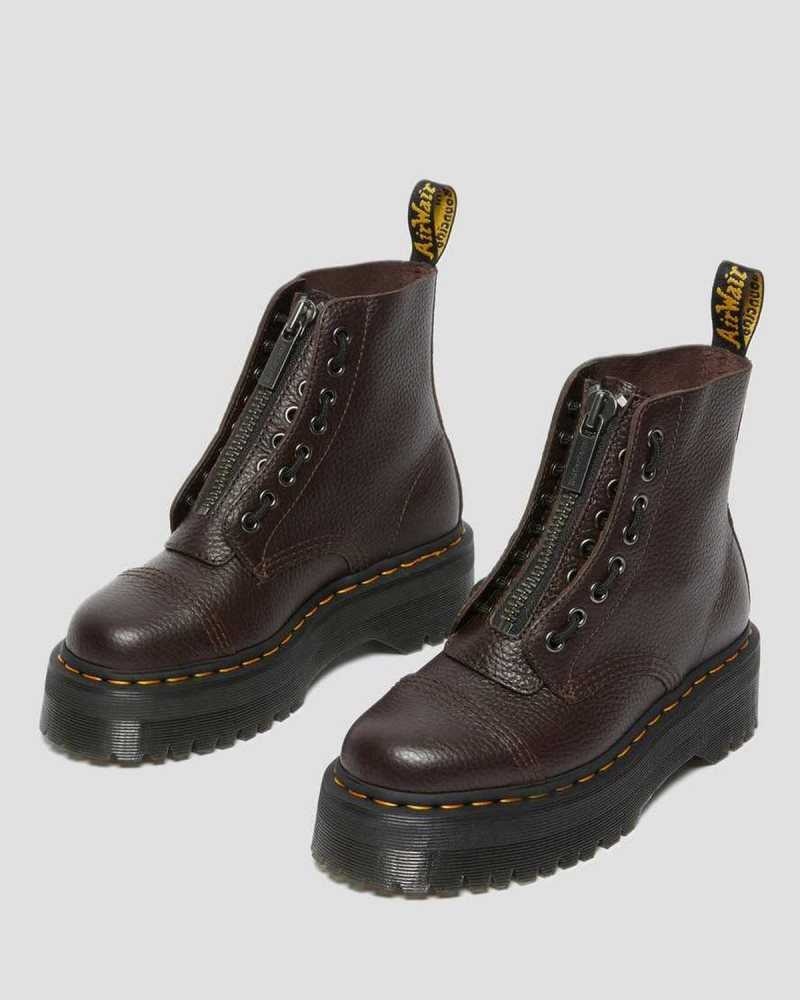 Dr Martens Sinclair Milled Nappa Leather Platform Boots Burgundy | 45UAYDRMS