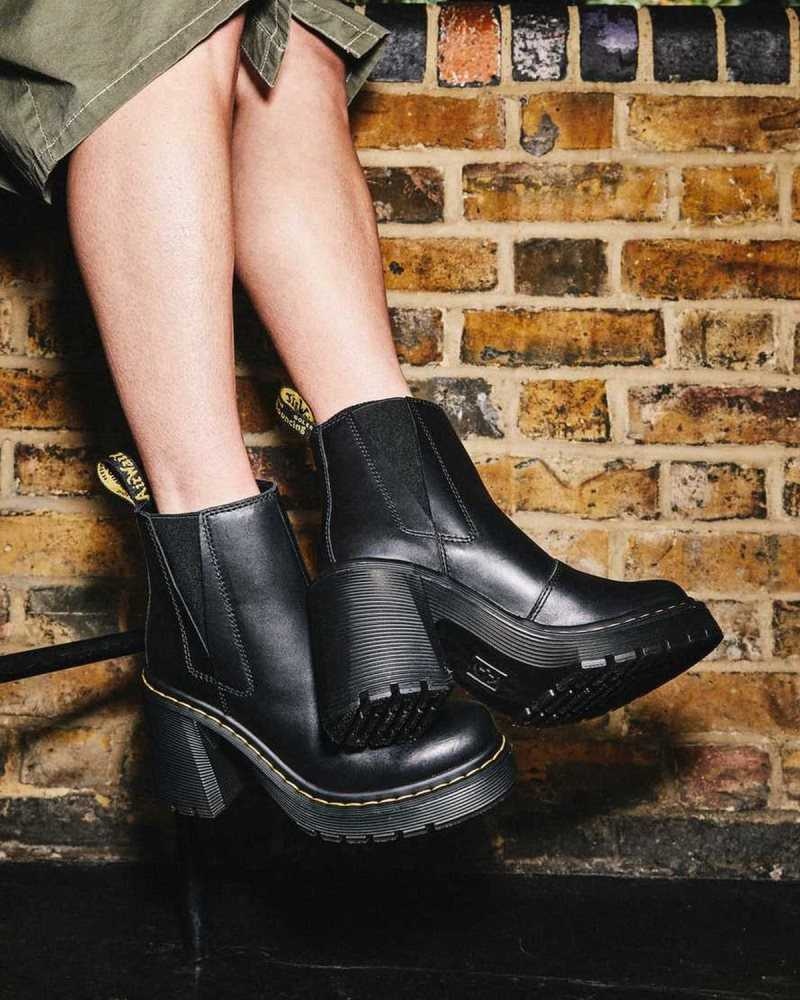 Dr Martens Spence Leather Flared Heel Chelsea Boots Black | 41QBKAFLD