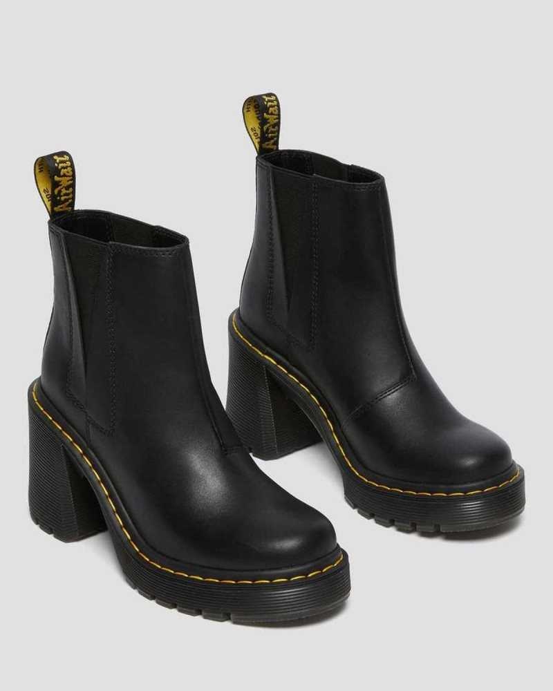 Dr Martens Spence Leather Flared Heel Chelsea Boots Black | 41QBKAFLD