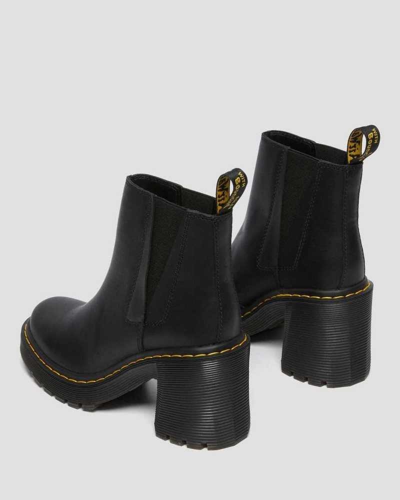 Dr Martens Spence Leather Flared Heel Chelsea Boots Black | 41QBKAFLD