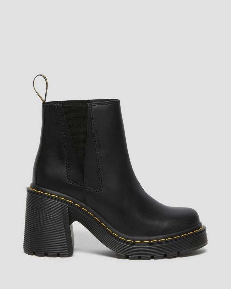 Dr Martens Spence Leather Flared Heel Chelsea Boots Black | 41QBKAFLD