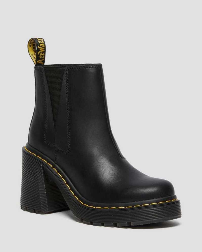 Dr Martens Spence Leather Flared Heel Chelsea Boots Black | 41QBKAFLD