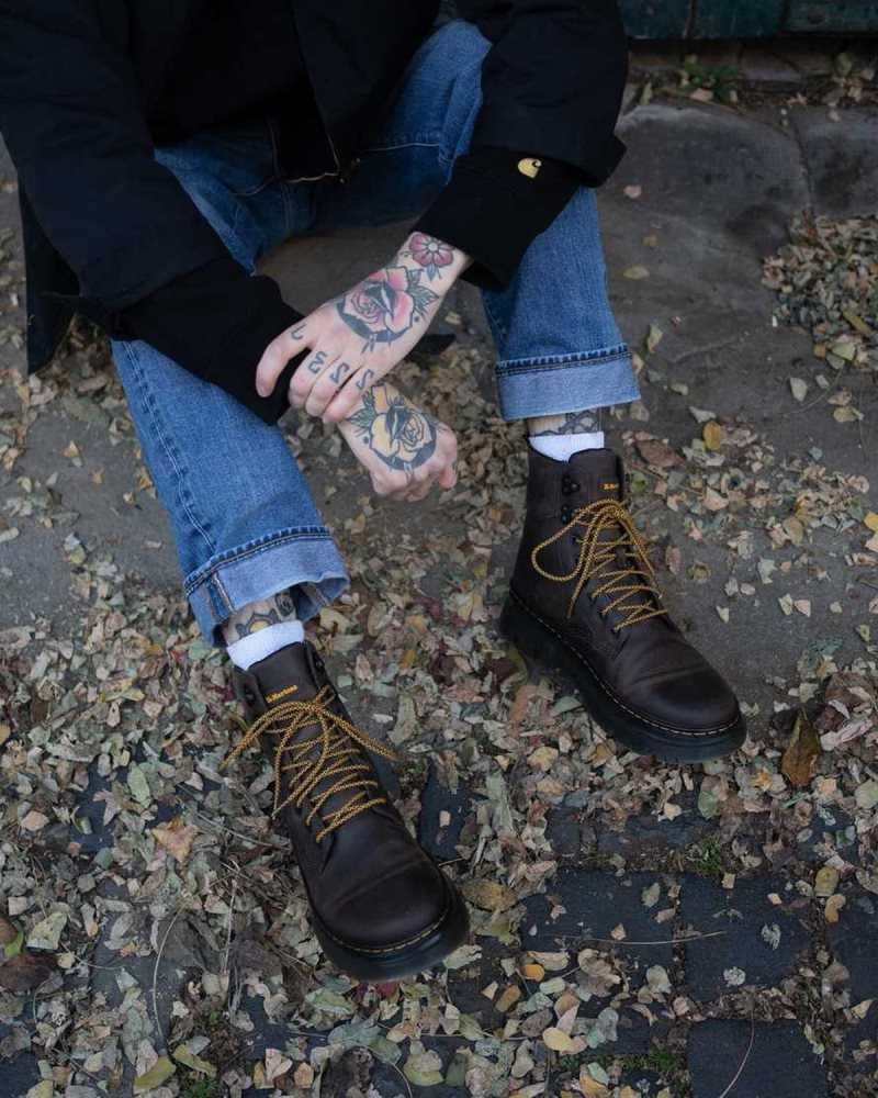 Dr Martens Tarik Crazy Horse Leather Utility Boots Dark Brown | 14ODHZQEB