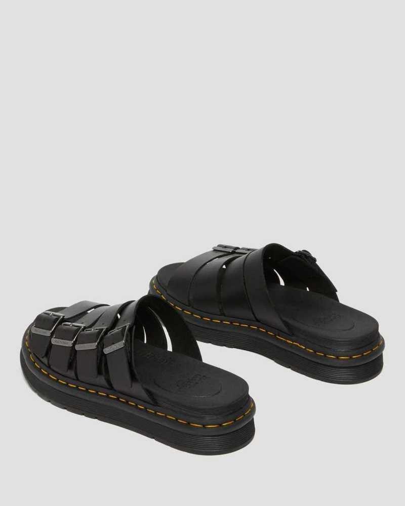 Dr Martens Tate Leather Slide Sandals Black | 28HZMPVSQ