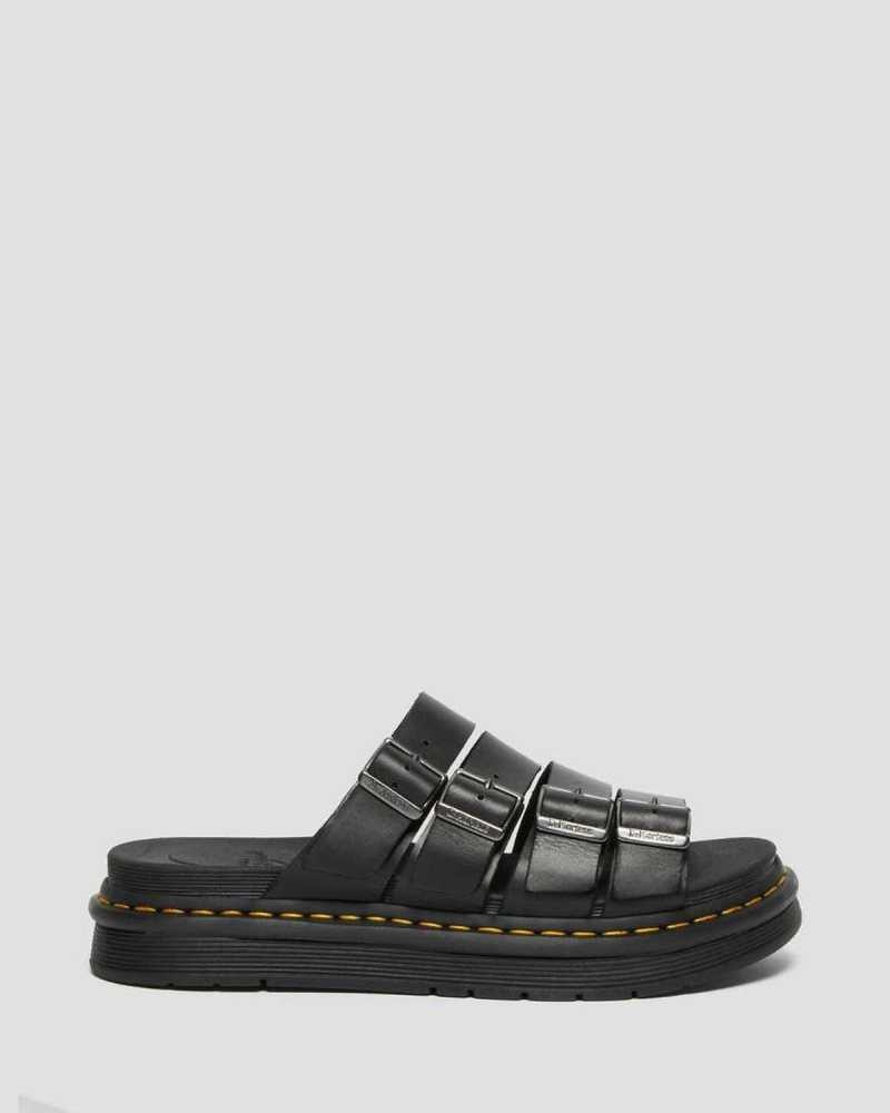 Dr Martens Tate Leather Slide Sandals Black | 28HZMPVSQ