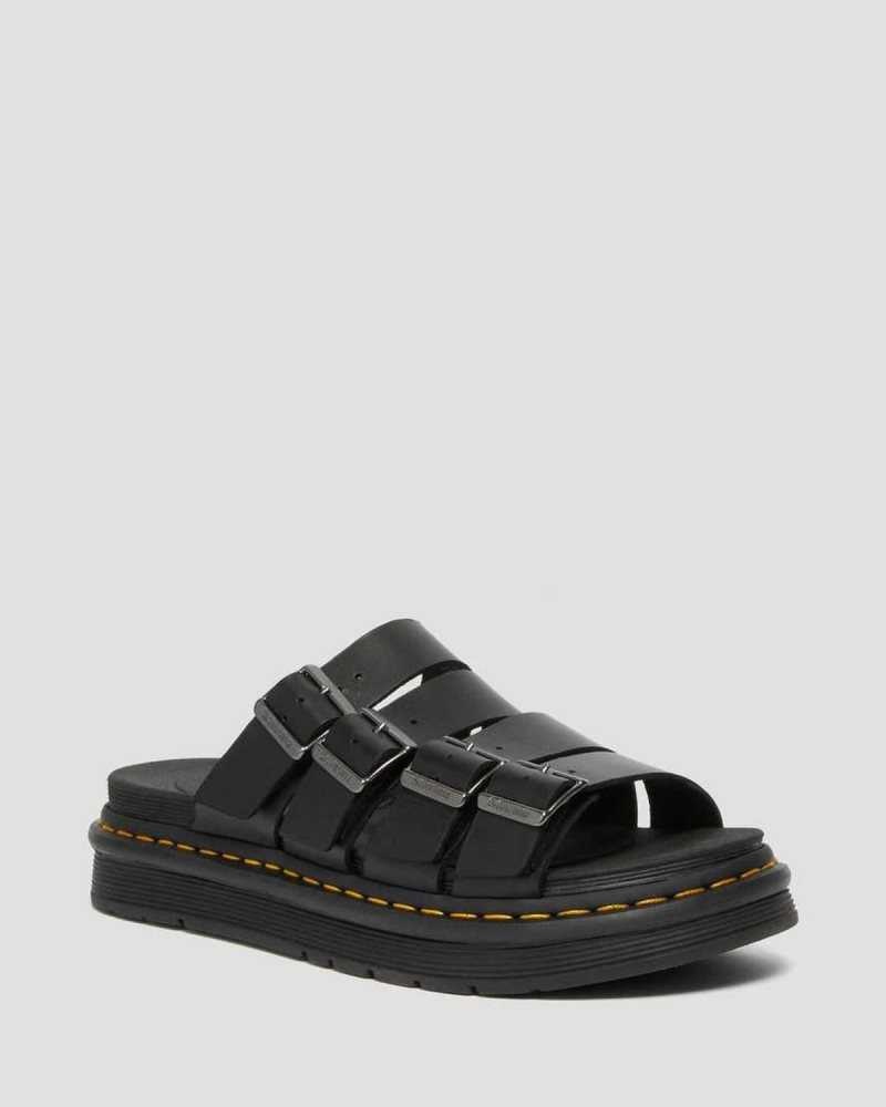 Dr Martens Tate Leather Slide Sandals Black | 28HZMPVSQ