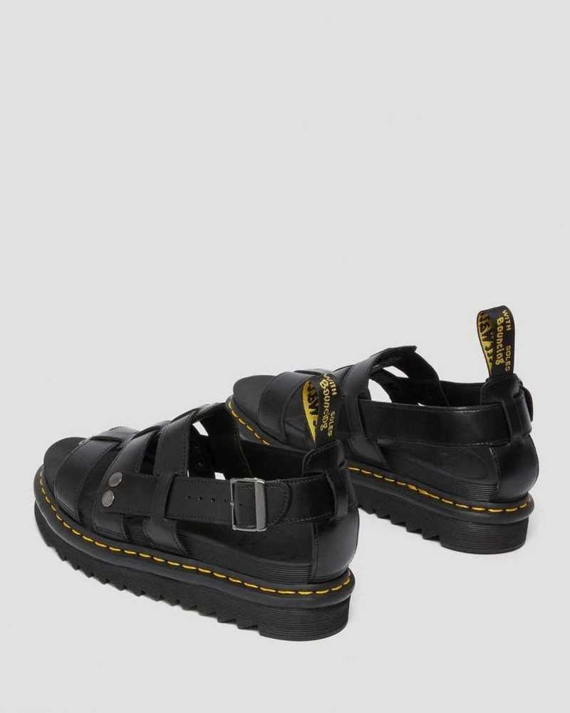 Dr Martens Terry Leather Strap Sandals Black | 06PJVNMYC