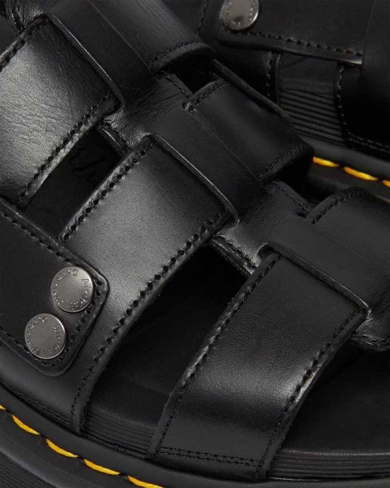 Dr Martens Terry Leather Strap Sandals Black | 06PJVNMYC