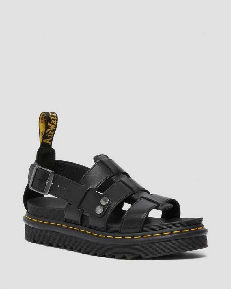 Dr Martens Terry Leather Strap Sandals Black | 06PJVNMYC