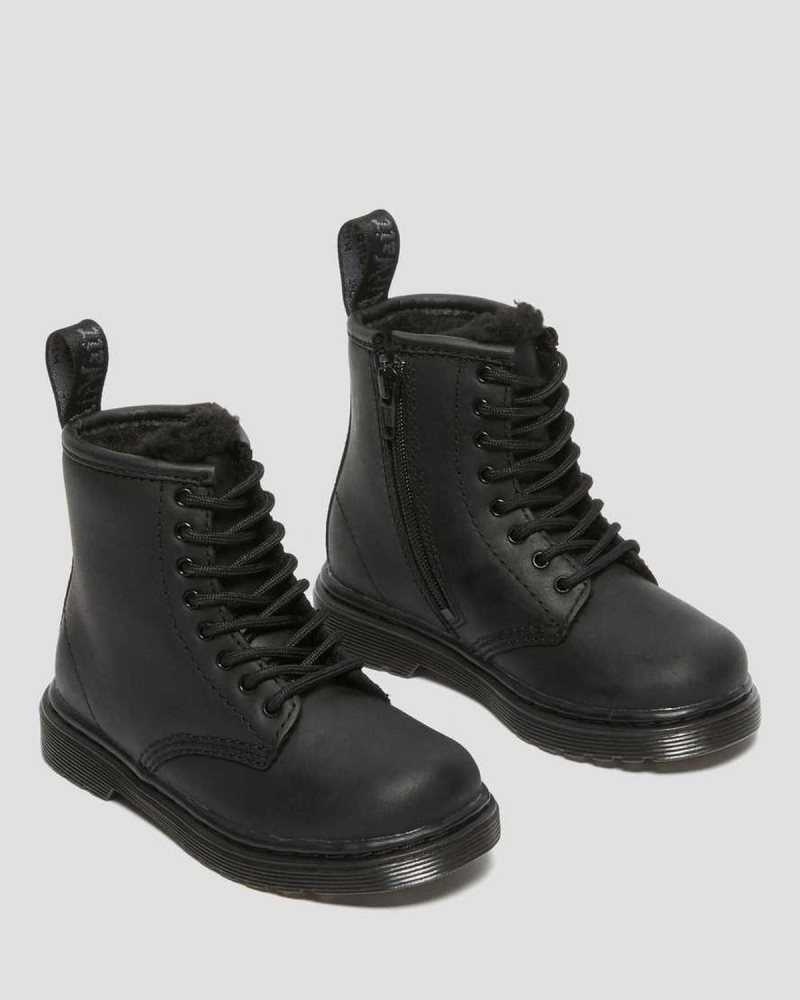 Dr Martens Toddler 1460 Faux Fur Lined Boots Black | 26OCJNFSM