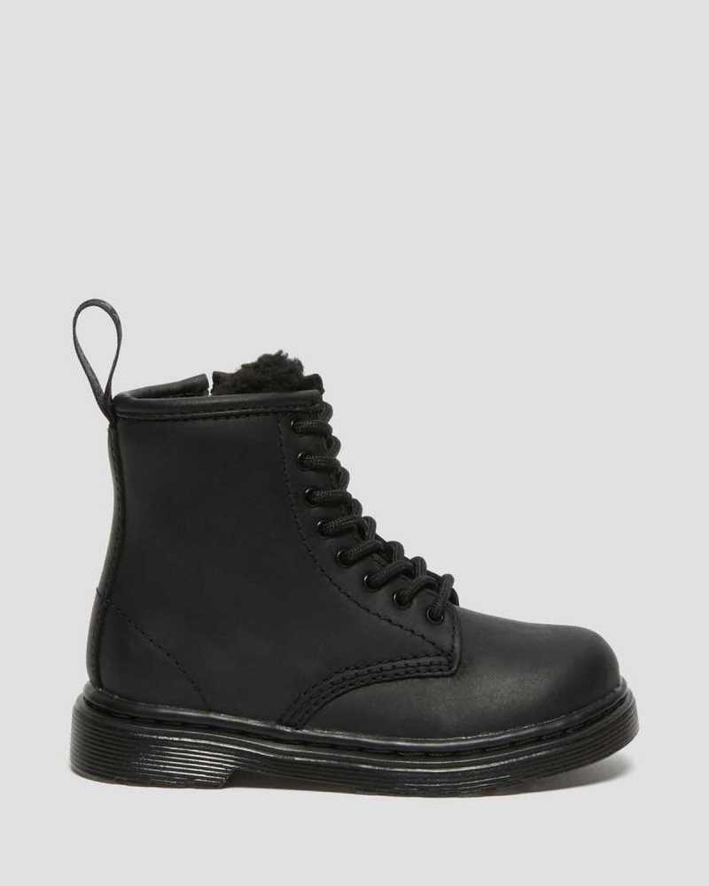 Dr Martens Toddler 1460 Faux Fur Lined Boots Black | 26OCJNFSM