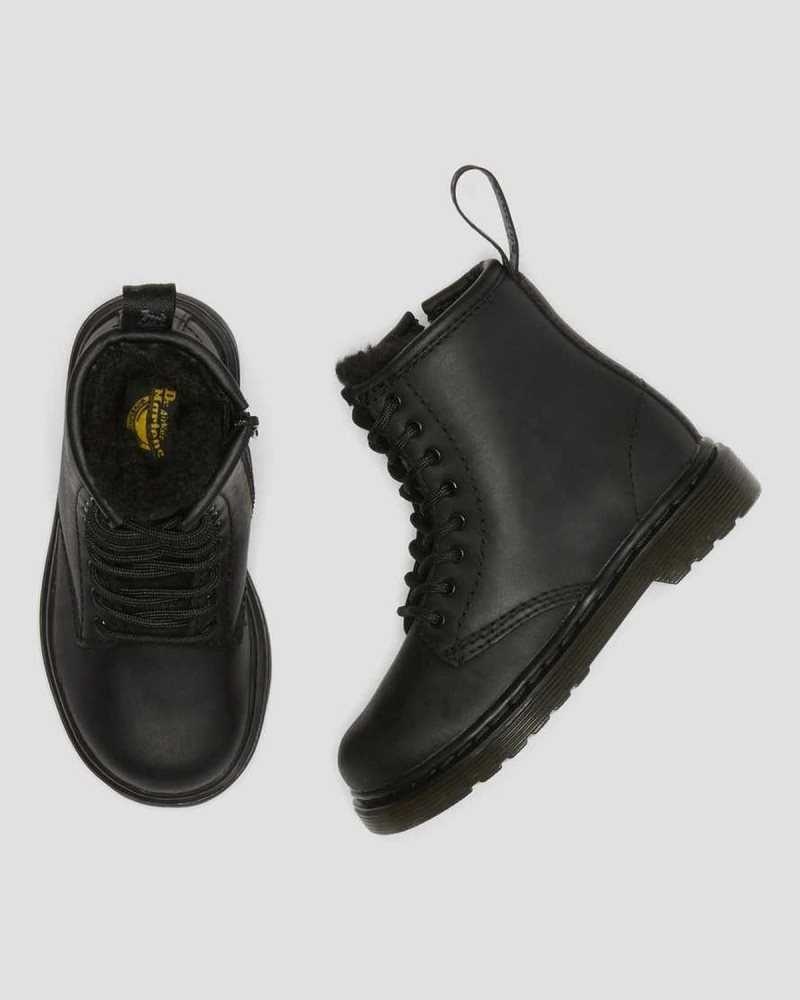 Dr Martens Toddler 1460 Faux Fur Lined Boots Black | 26OCJNFSM