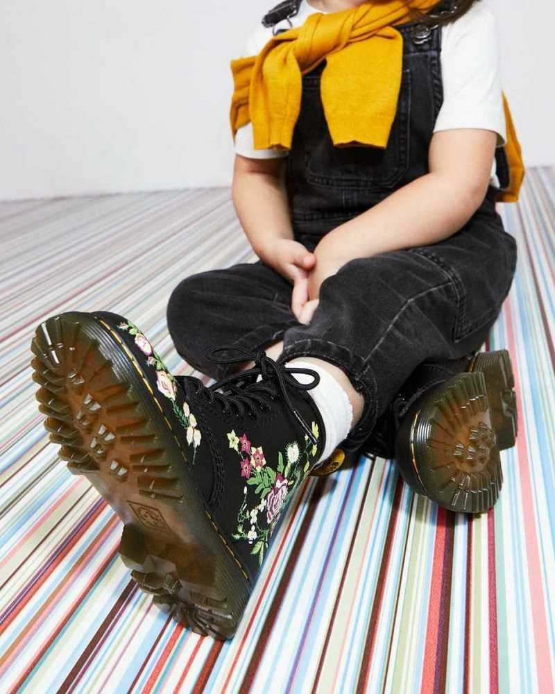 Dr Martens Toddler 1460 Floral Leather Lace Up Boots Black | 26KGSZJLD