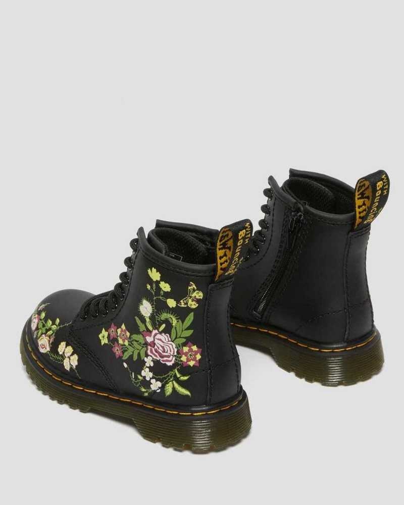 Dr Martens Toddler 1460 Floral Leather Lace Up Boots Black | 26KGSZJLD