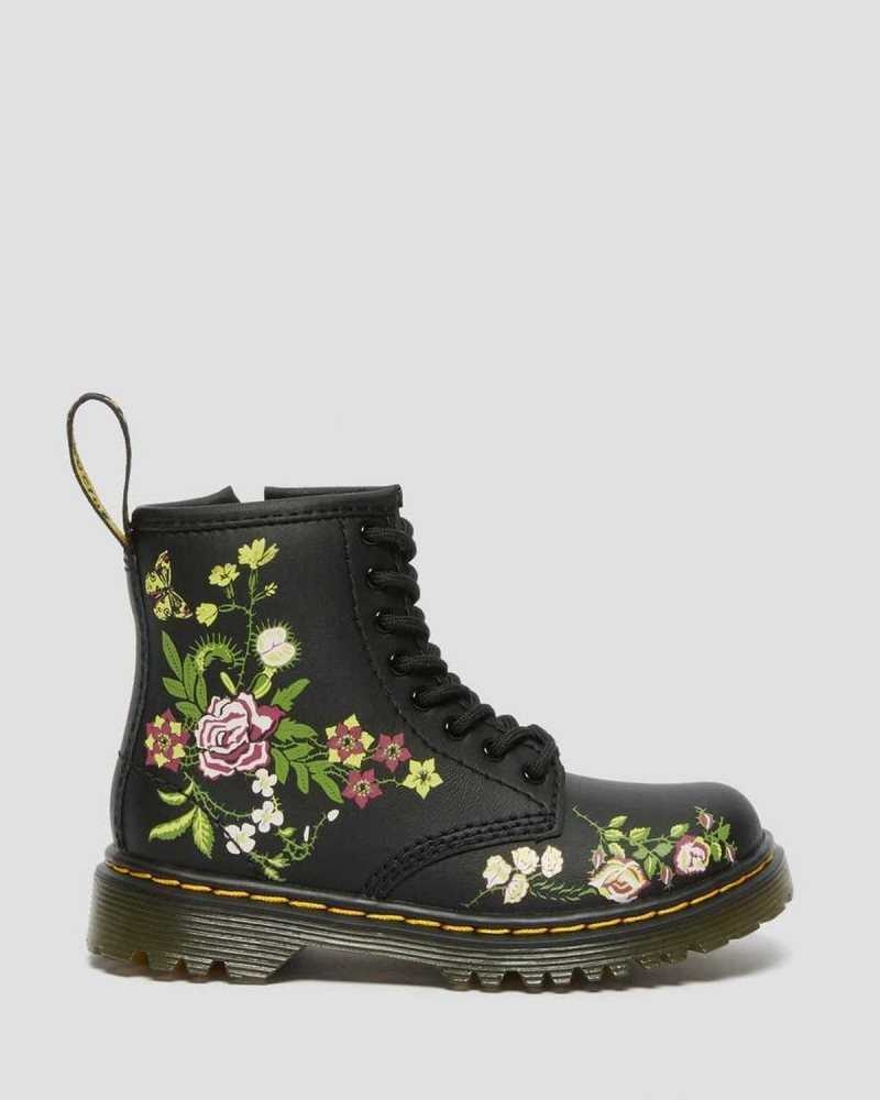 Dr Martens Toddler 1460 Floral Leather Lace Up Boots Black | 26KGSZJLD