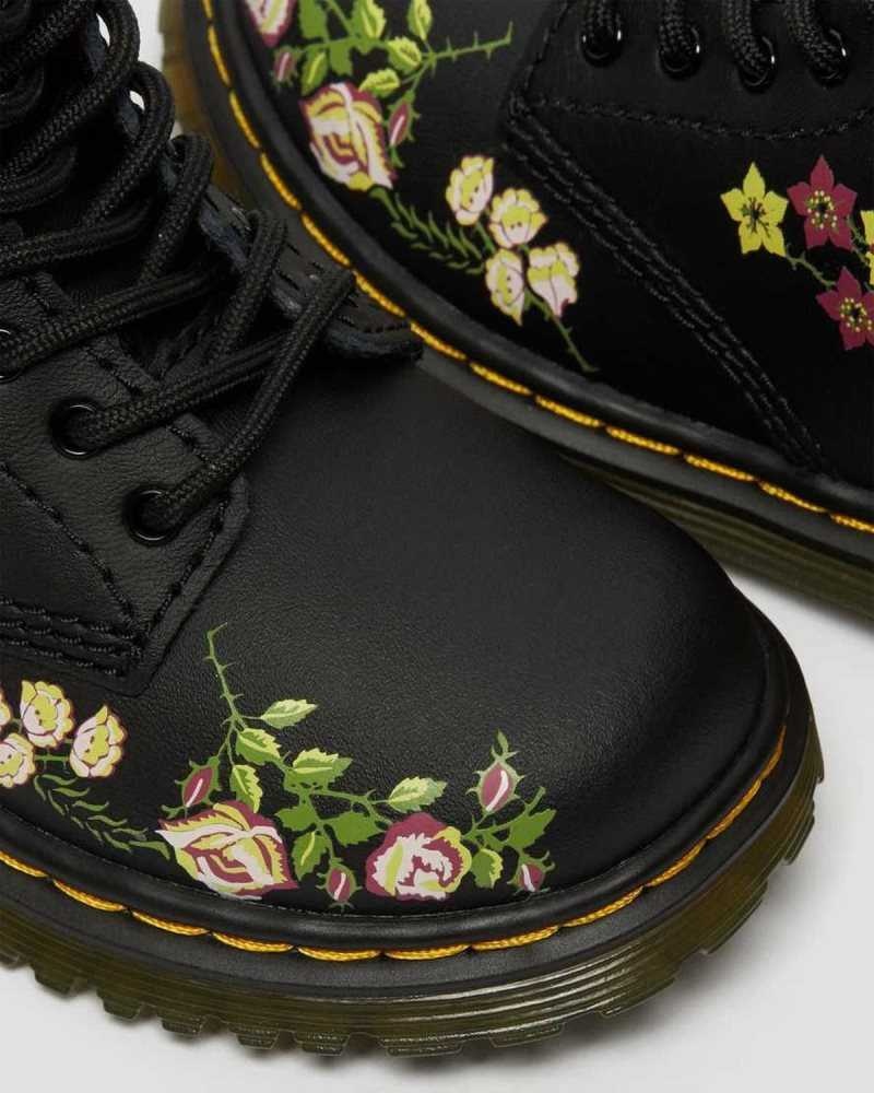 Dr Martens Toddler 1460 Floral Leather Lace Up Boots Black | 26KGSZJLD