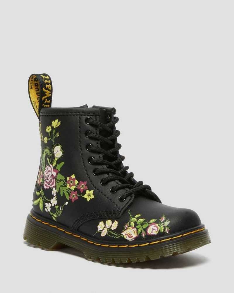 Dr Martens Toddler 1460 Floral Leather Lace Up Boots Black | 26KGSZJLD