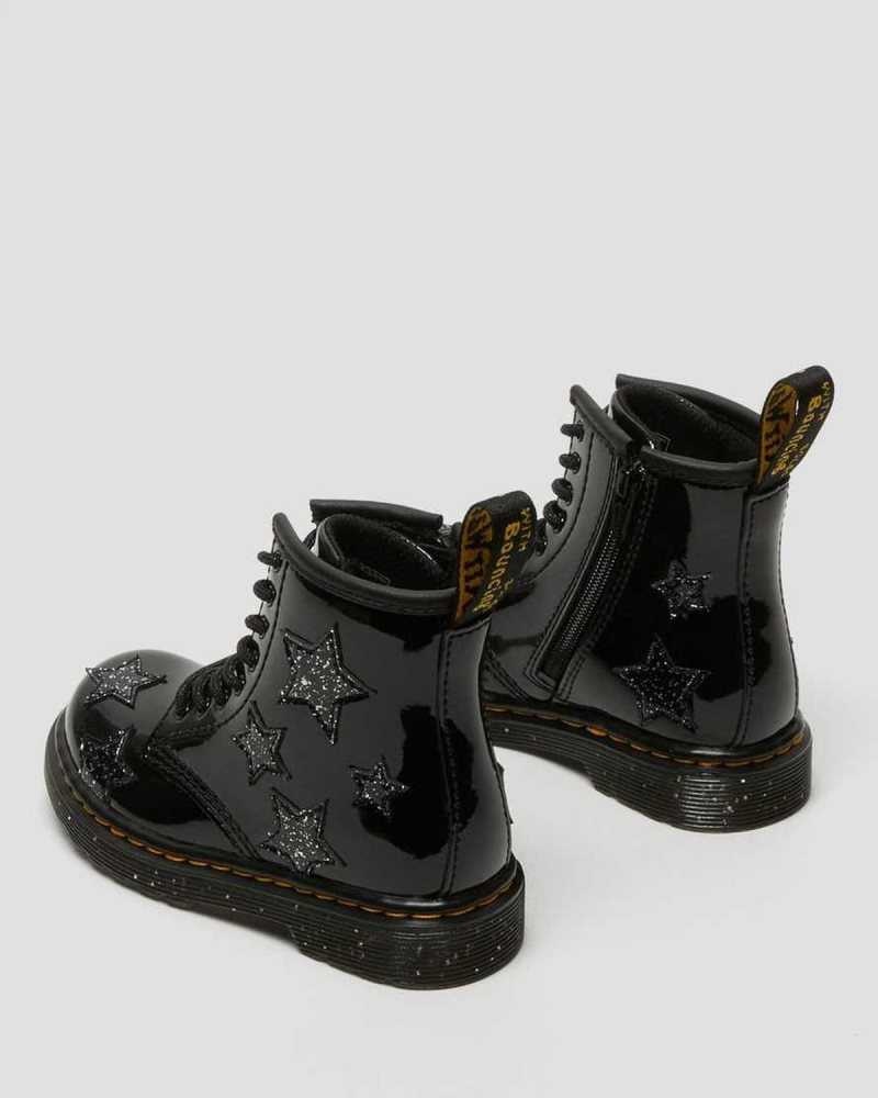 Dr Martens Toddler 1460 Glitter Star Patent Lace Up Boots Black | 28FBGIHRP