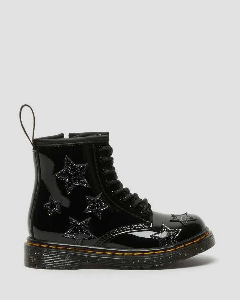 Dr Martens Toddler 1460 Glitter Star Patent Lace Up Boots Black | 28FBGIHRP