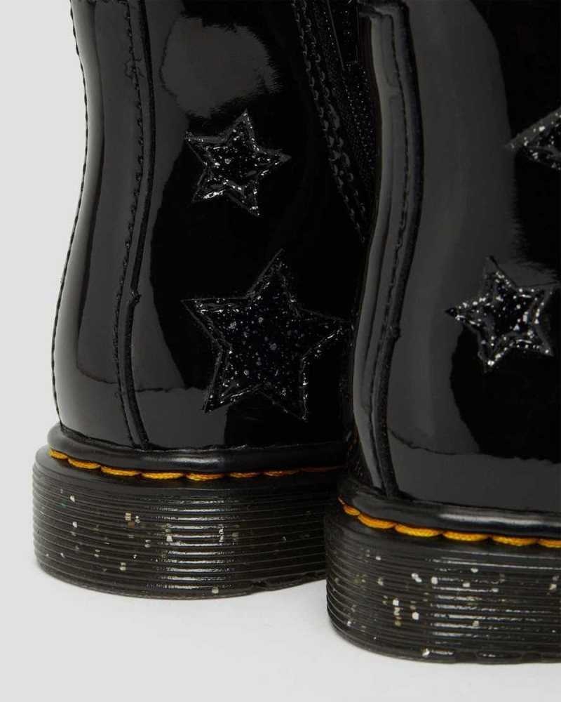 Dr Martens Toddler 1460 Glitter Star Patent Lace Up Boots Black | 28FBGIHRP