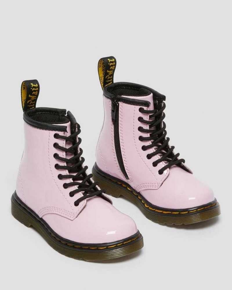 Dr Martens Toddler 1460 Patent Leather Lace Up Boots Pink | 04NKDYLQT