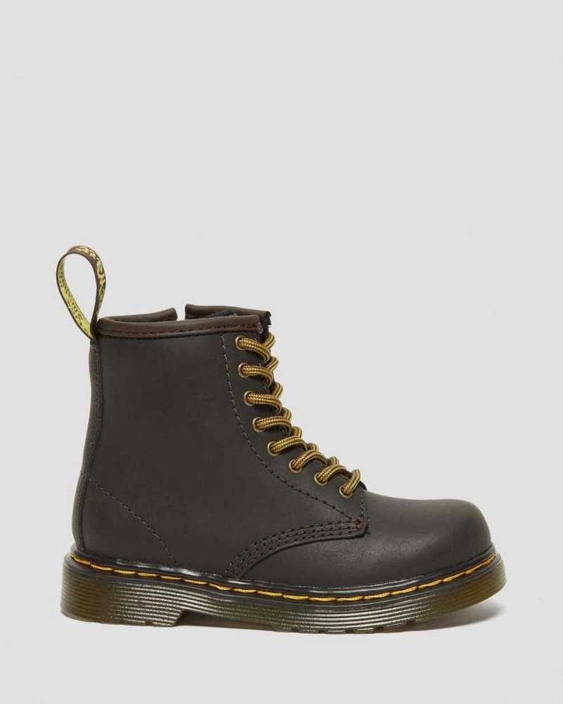 Dr Martens Toddler 1460 Wildhorse Leather Lace Up Boots Dark Brown | 71VLMEDOI