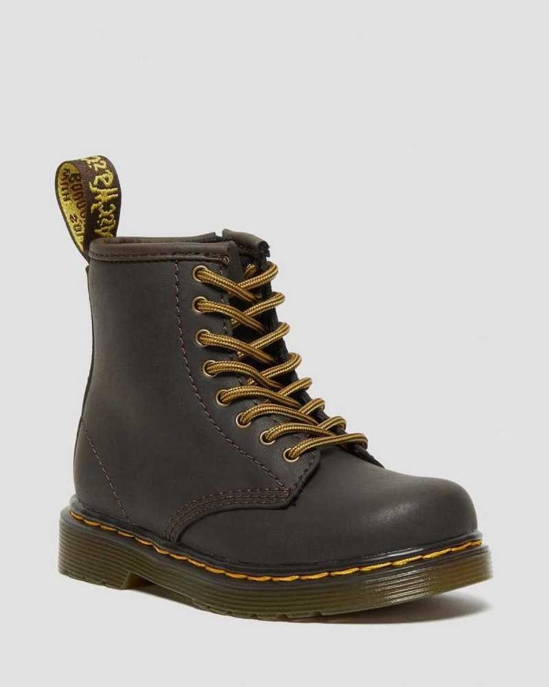 Dr Martens Toddler 1460 Wildhorse Leather Lace Up Boots Dark Brown | 71VLMEDOI