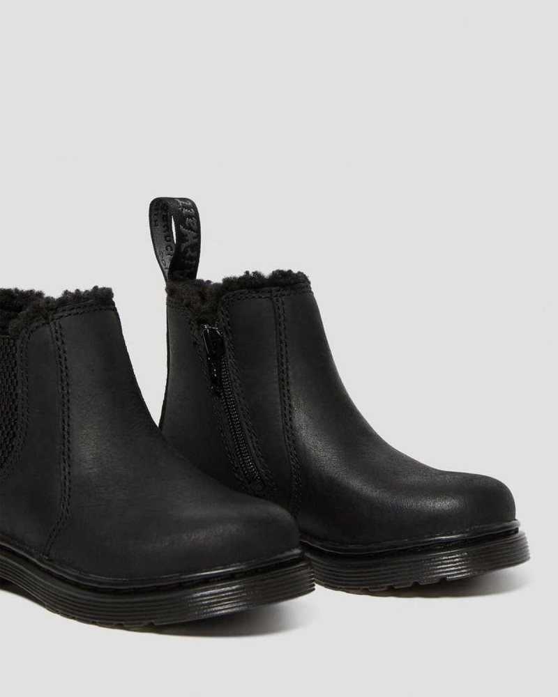 Dr Martens Toddler 2976 Faux Fur Lined Chelsea Boots Black | 79OTMSNYJ