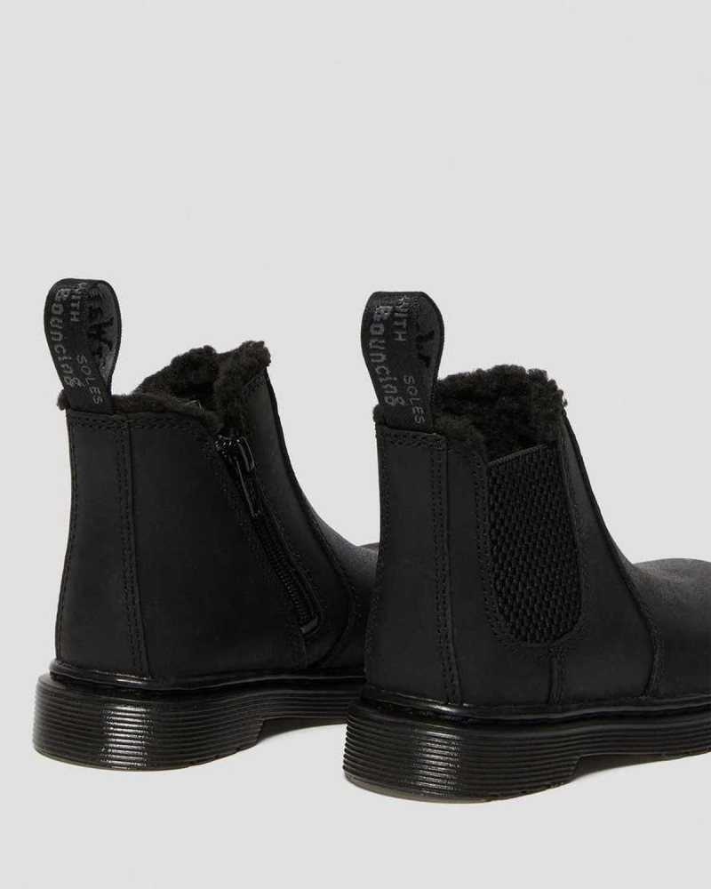 Dr Martens Toddler 2976 Faux Fur Lined Chelsea Boots Black | 79OTMSNYJ