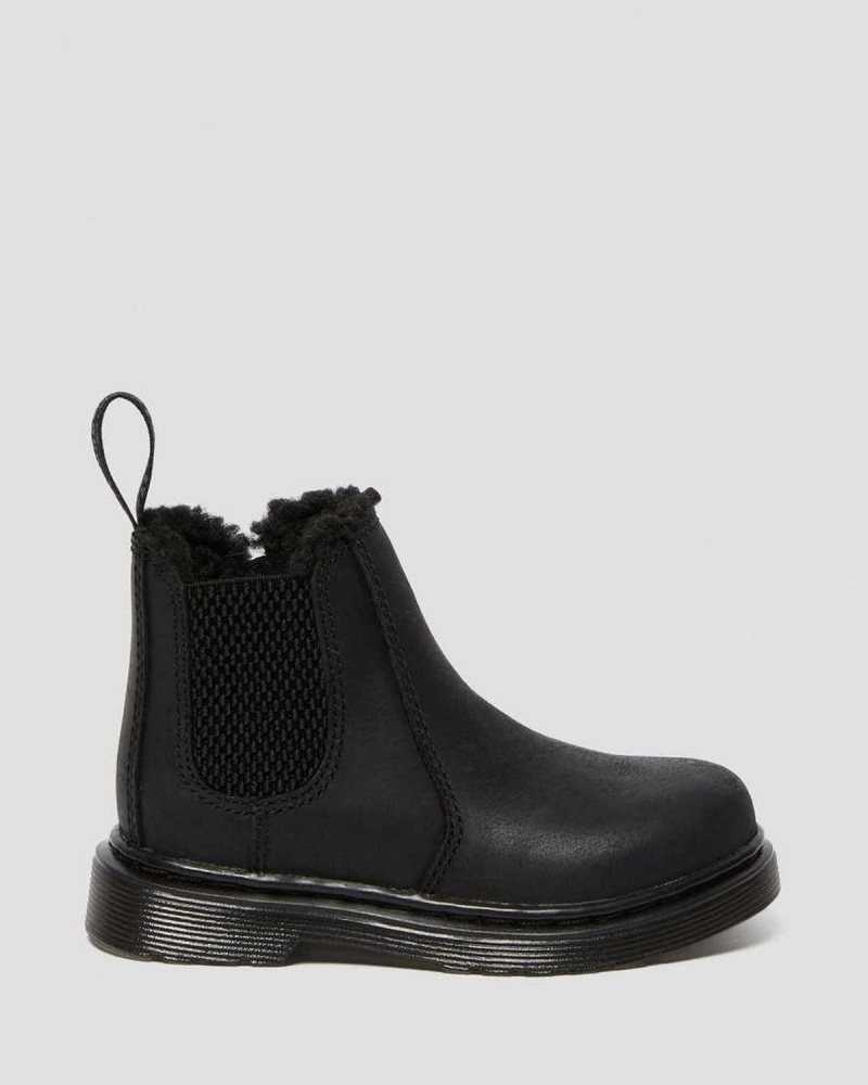 Dr Martens Toddler 2976 Faux Fur Lined Chelsea Boots Black | 79OTMSNYJ