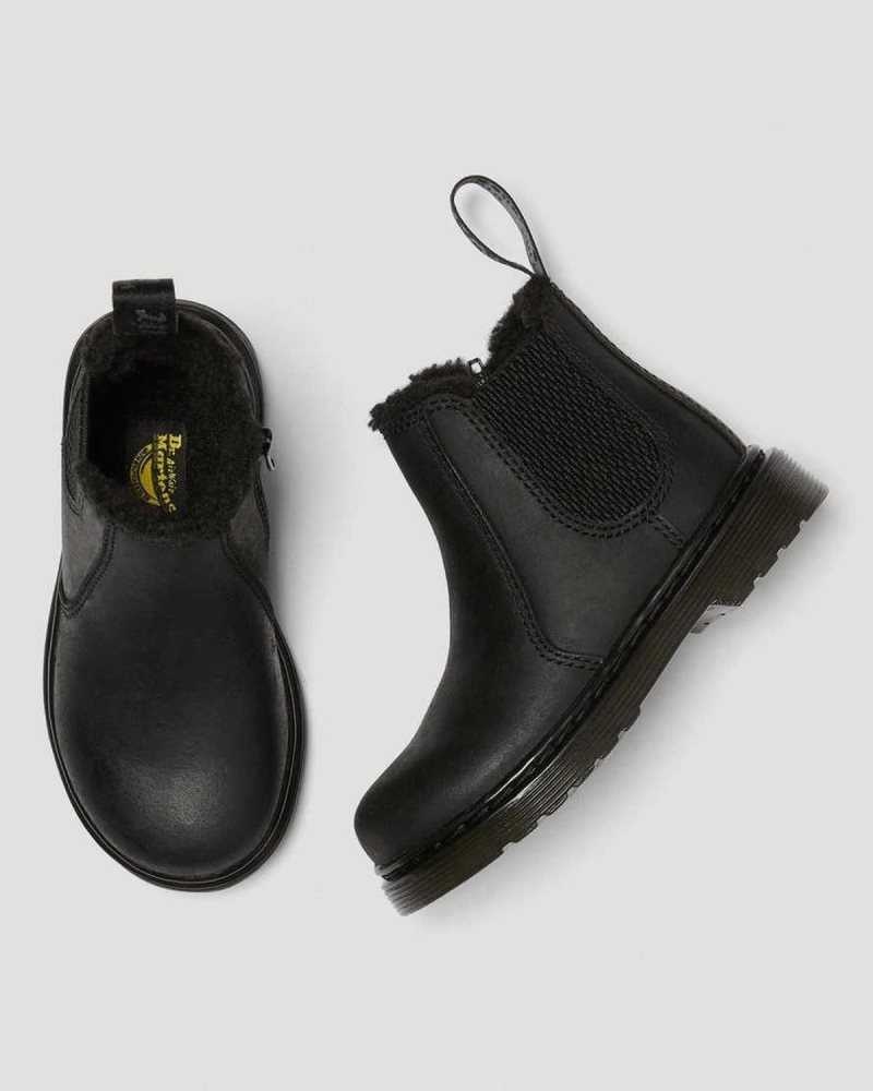 Dr Martens Toddler 2976 Faux Fur Lined Chelsea Boots Black | 79OTMSNYJ