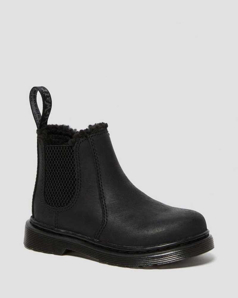 Dr Martens Toddler 2976 Faux Fur Lined Chelsea Boots Black | 79OTMSNYJ