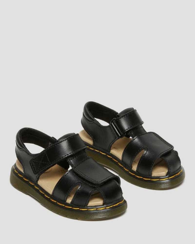 Dr Martens Toddler Moby II Leather Velcro Sandals Black | 69OYIXBQG