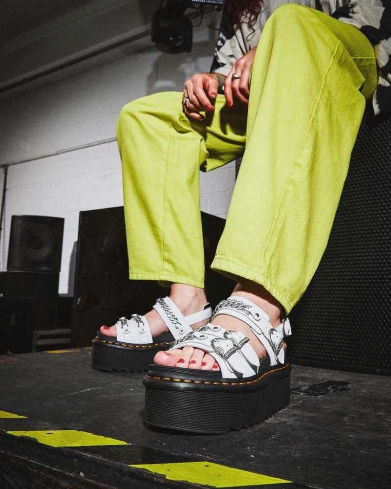 Dr Martens Voss II Chain Patent Leather Platform Sandals White | 08MUZOCGR