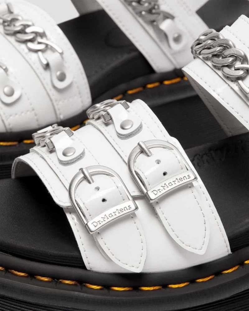 Dr Martens Voss II Chain Patent Leather Platform Sandals White | 08MUZOCGR